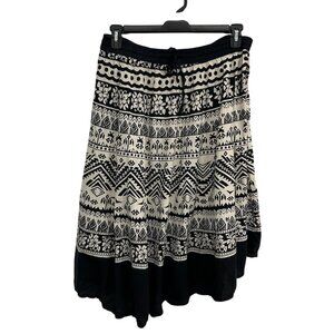 J Gee Boho Black & White Tribal Elastic Waist Asymmetrical Skirt Size L Flowy